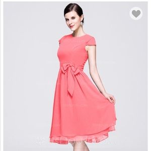 EUC Coral (“Watermelon”) Chiffon Bridesmaid Dress